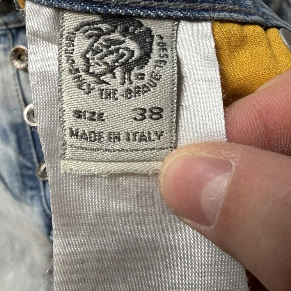 Diesel Belther Jeans Men‎ 38x34 Blue Slim Tapered Acid Wash Destroyed 3D Finish